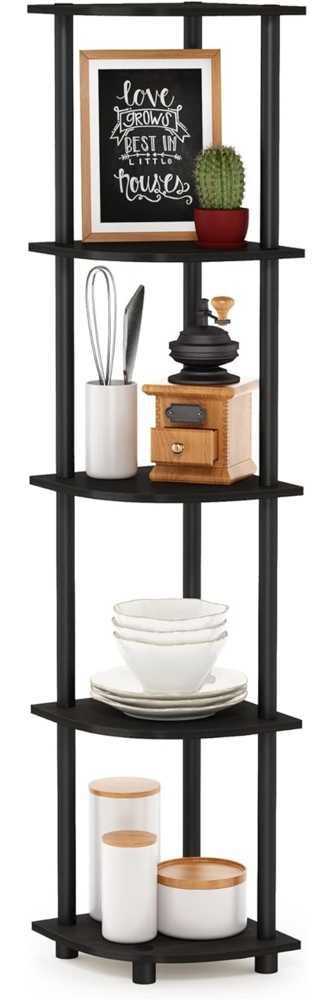 Furinno Eckregal mit 5 Ebenen, Mehrzweckregal, Verbundholz, PVC-Rohre, Espresso/Schwarz, 29. 46x29. 46x146. 56 cm Bild 1