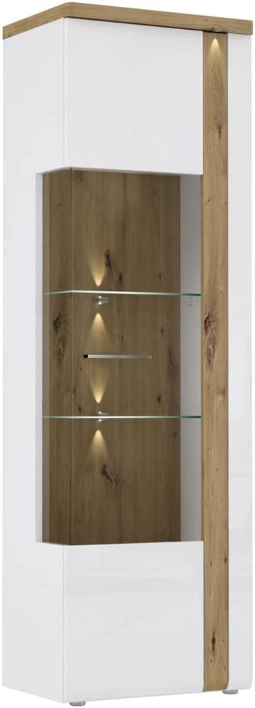 Vitrine Talena 4 weiß Artisan Eiche 67x196x44 cm LED Glasvitrine Schrank mit Beleuchtung Bild 1