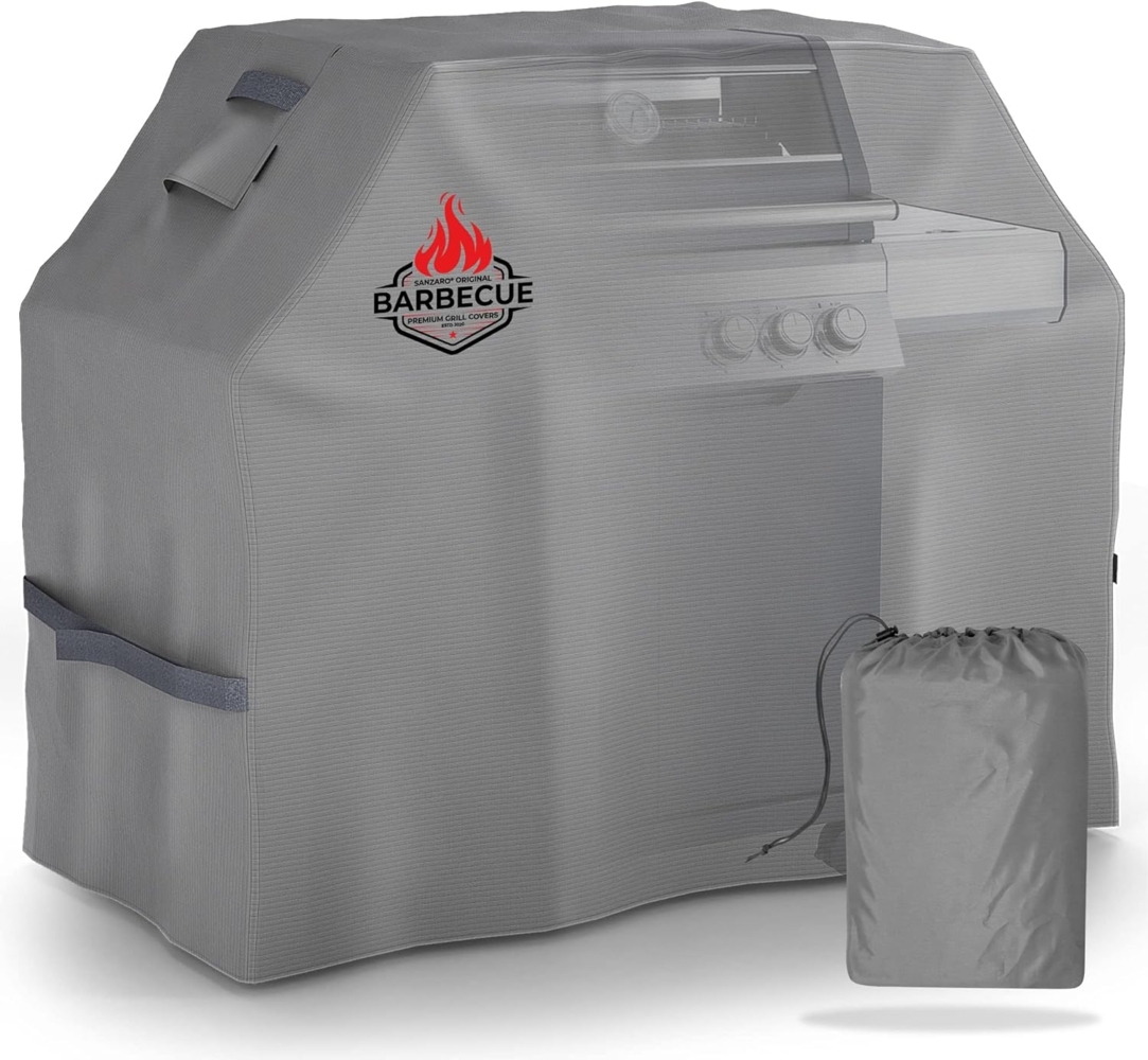 SANZARO Grill Abdeckhaube Wetterfest – 600D Oxford mit RipStop-Textilgewebe, BBQ Abdeckplane Wasserdicht für Weber Brinkmann Char Broil, Cover Grillabdeckung Winterfest Schutzhülle, 132 x 66 x 109 cm (BxTxH) Bild 1