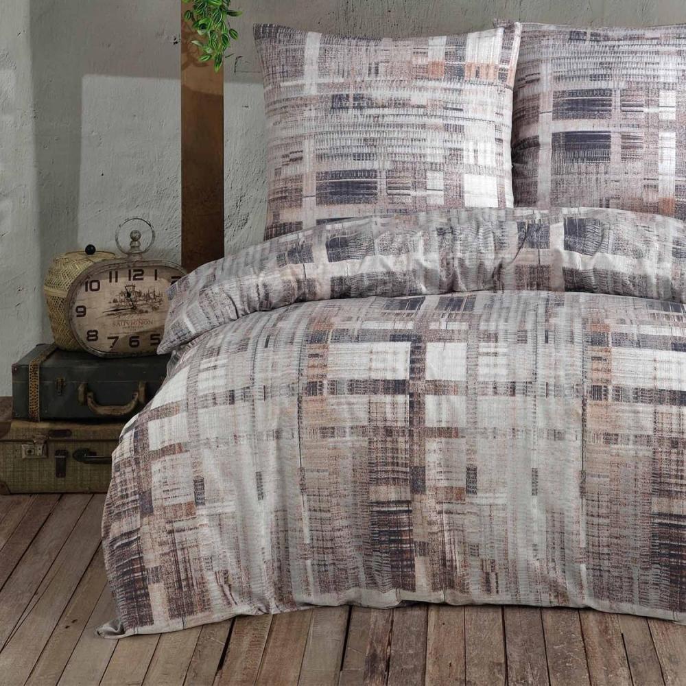 Buymax Bettwäsche Alvaro, Renforce: 100% Baumwolle, 2 teilig, 155x220 cm, Bettbezug-Set mit Reißverschluss Karo Kariert, Braun Beige Bild 1