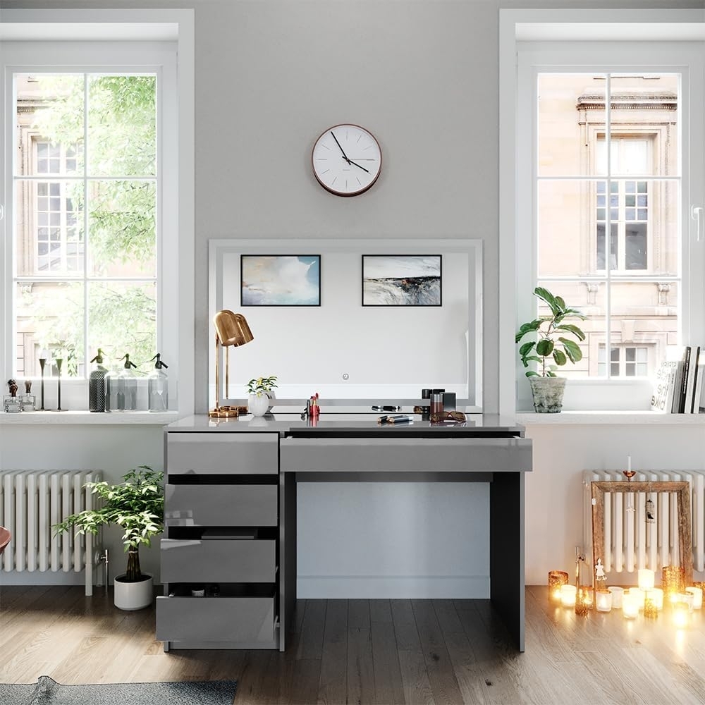 Schminktisch Sherry Grau 120 cm mit LED-Spiegel Vicco Bild 1