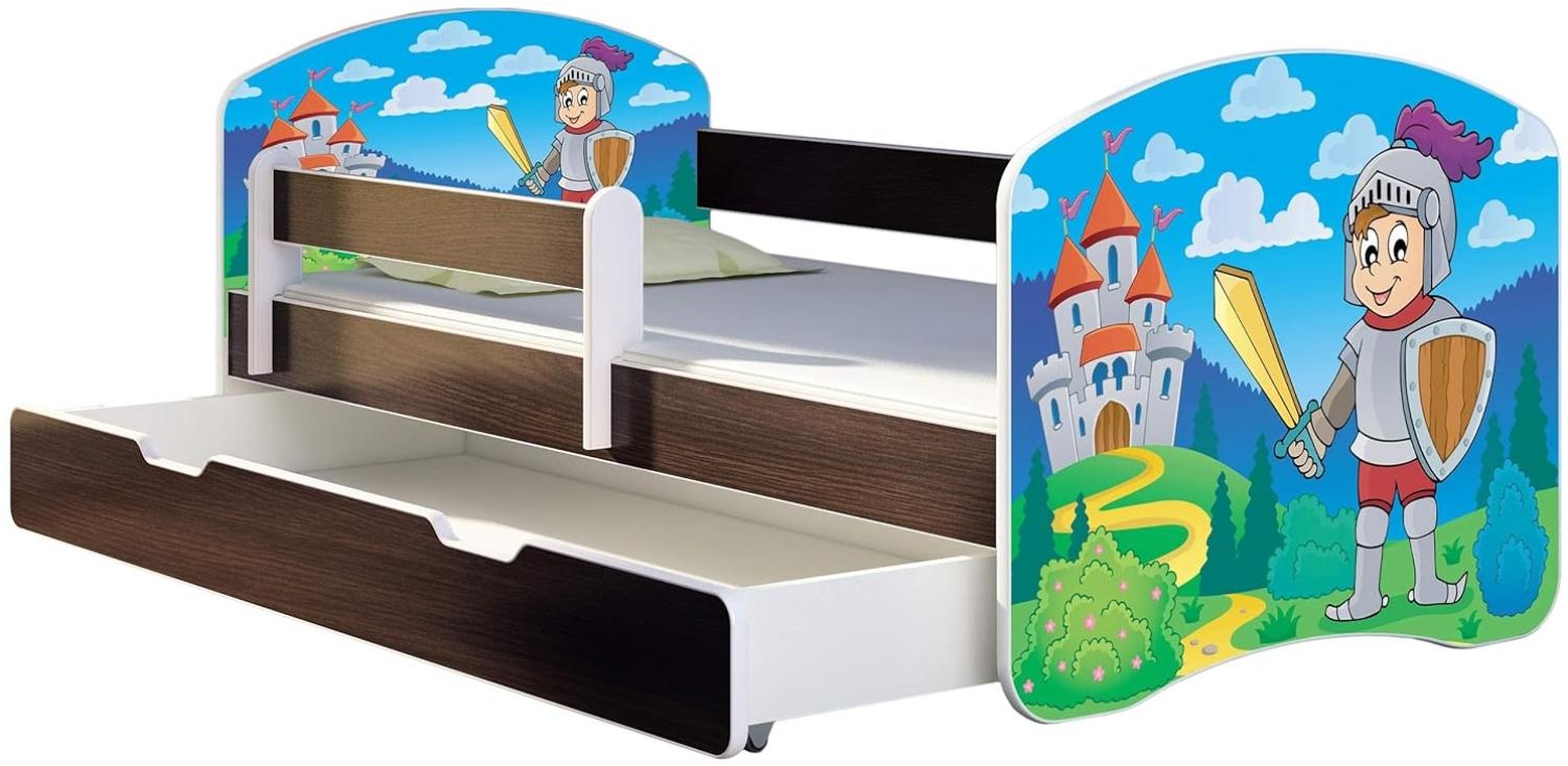 ACMA Kinderbett Jugendbett mit Einer Schublade und Matratze Wenge mit Rausfallschutz Lattenrost II 140x70 160x80 180x80 (32 Ritter, 180x80 + Bettkasten) Bild 1