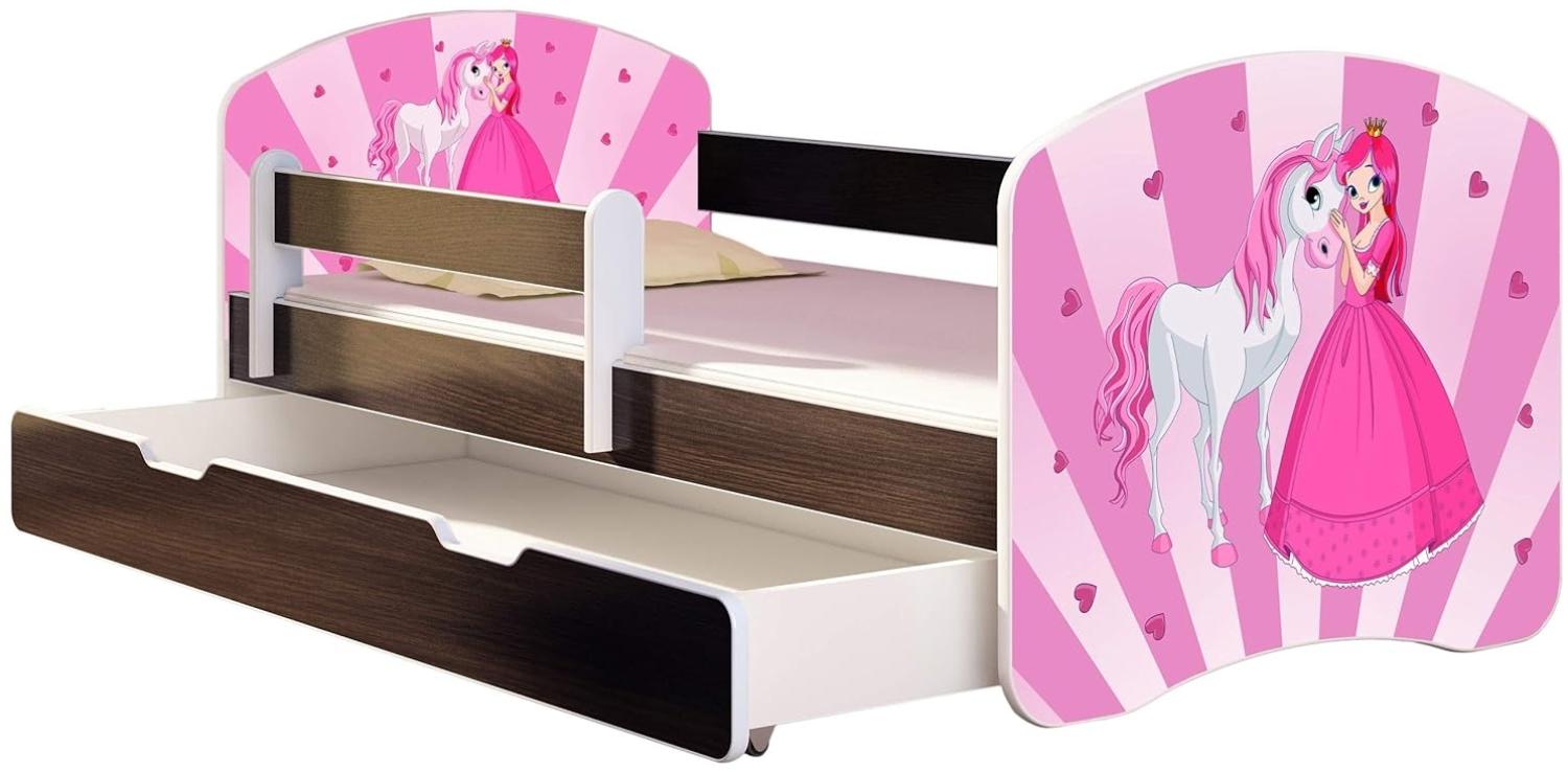 ACMA Kinderbett Jugendbett mit Einer Schublade und Matratze Wenge mit Rausfallschutz Lattenrost II 140x70 160x80 180x80 (08 Princess, 180x80 + Bettkasten) Bild 1