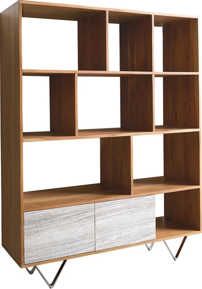 Highboard Kleo 115x150 cm Akazie Natur 2 Türen V-Fuß Edelstahl Bild 1