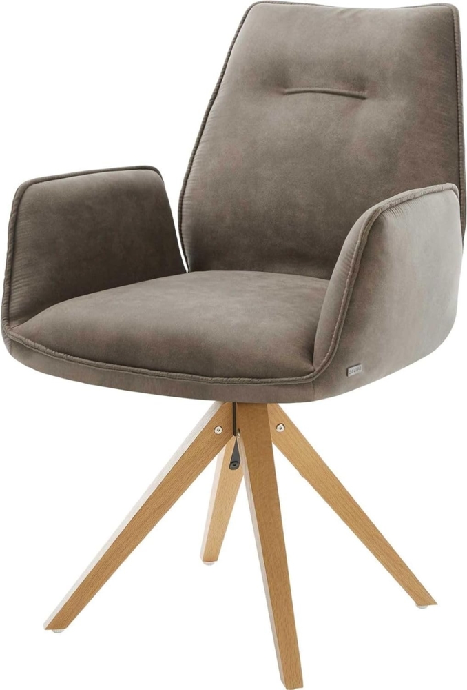 Esszimmerstuhl Zoa-Flex Mikrofaser Taupe Vintage Holzgestell kantig Natur Taschenfederkern Bild 1