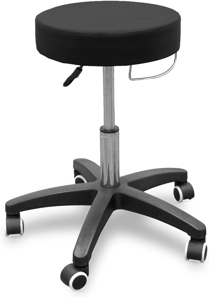 Quirumed Hocker mit rollbarem Untergestell und Handtuchhalter, Farbe Schwarz, Kunstleder, hochdichte Polsterung, leicht, mit Rollen, höhenverstellbar, bis 150 kg Bild 1