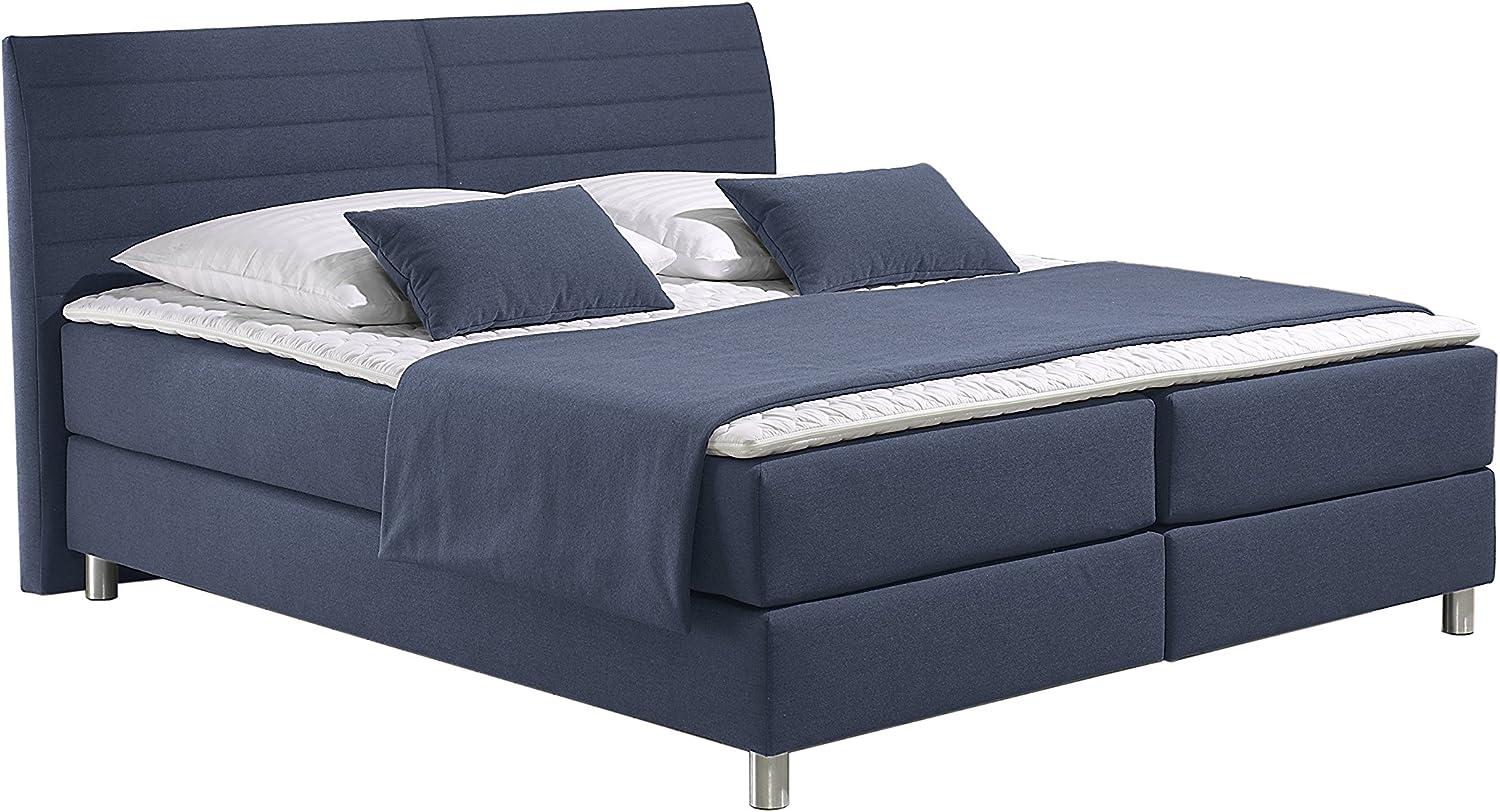 Maintal Boxspringbett Denver, 180x200 cm, Strukturstoff, 7-Zonen-Kaltschaum Matratze h3, Blau Bild 1