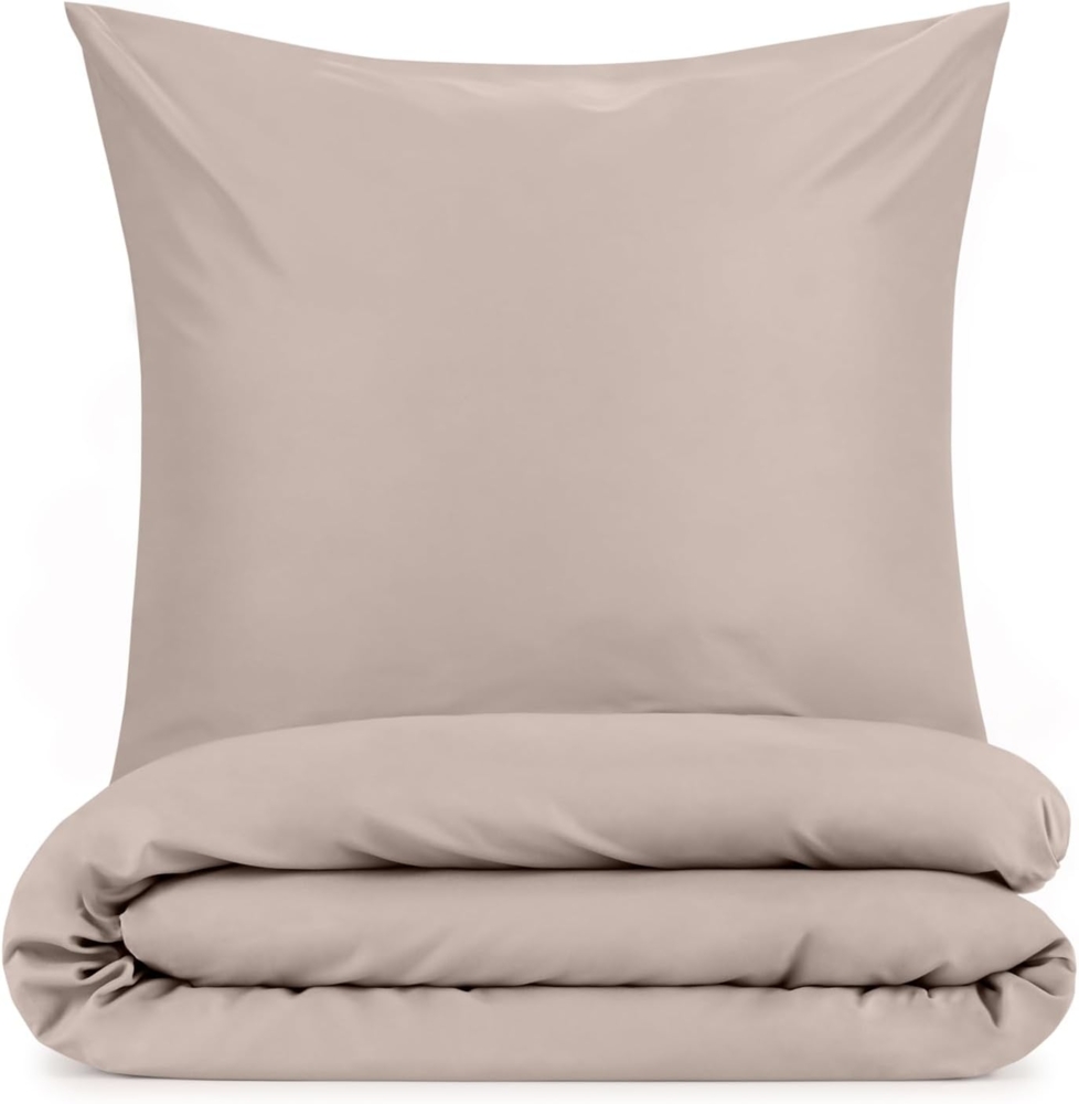Blumtal Bettwäsche 200x200 cm + 2x Kissenbezug 40x80 cm - OEKO-TEX zertifizierte Mikrofaser Bed Sheets 200x200 - Bettbezug 200x200 Bettwäsche Set - Duvet Cover 200x200 cm - Bettwäsche Microfaser Taupe Bild 1