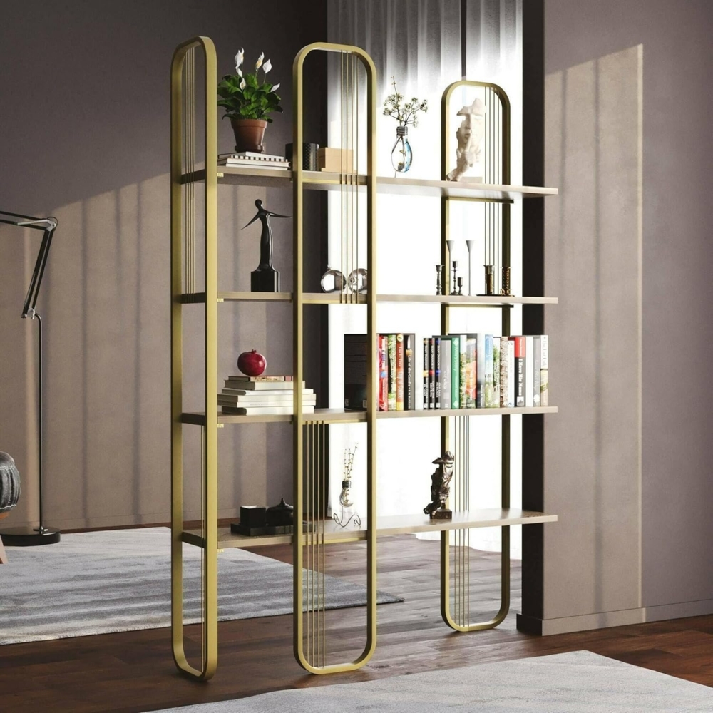 Dmora - Bücherregal Almena, Büroregal, Bücherregal, Bibliothek, 125 x 28 x 180 cm, Gold Bild 1
