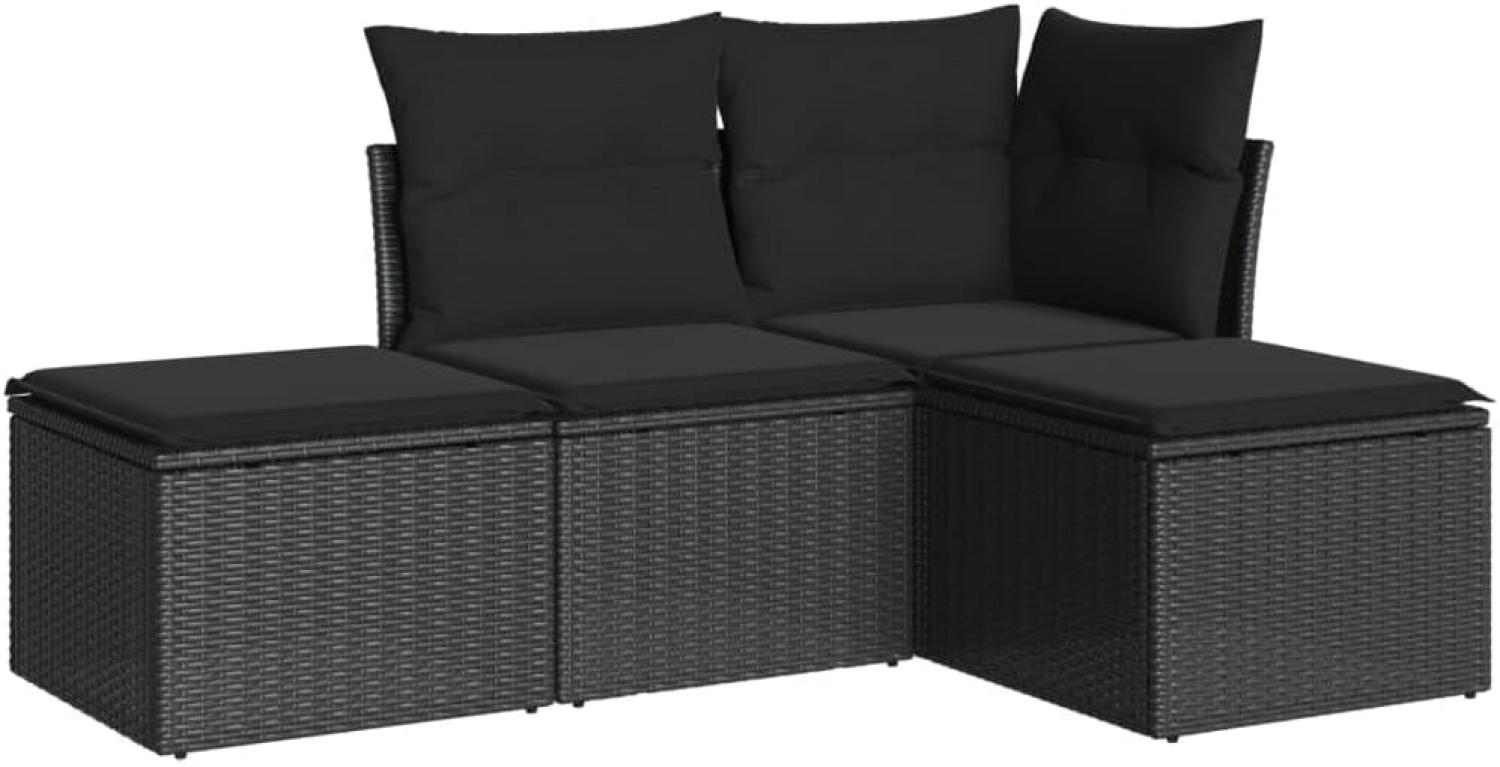 vidaXL 4-tlg. Garten-Sofagarnitur mit Kissen Schwarz Poly Rattan 3249314 Bild 1