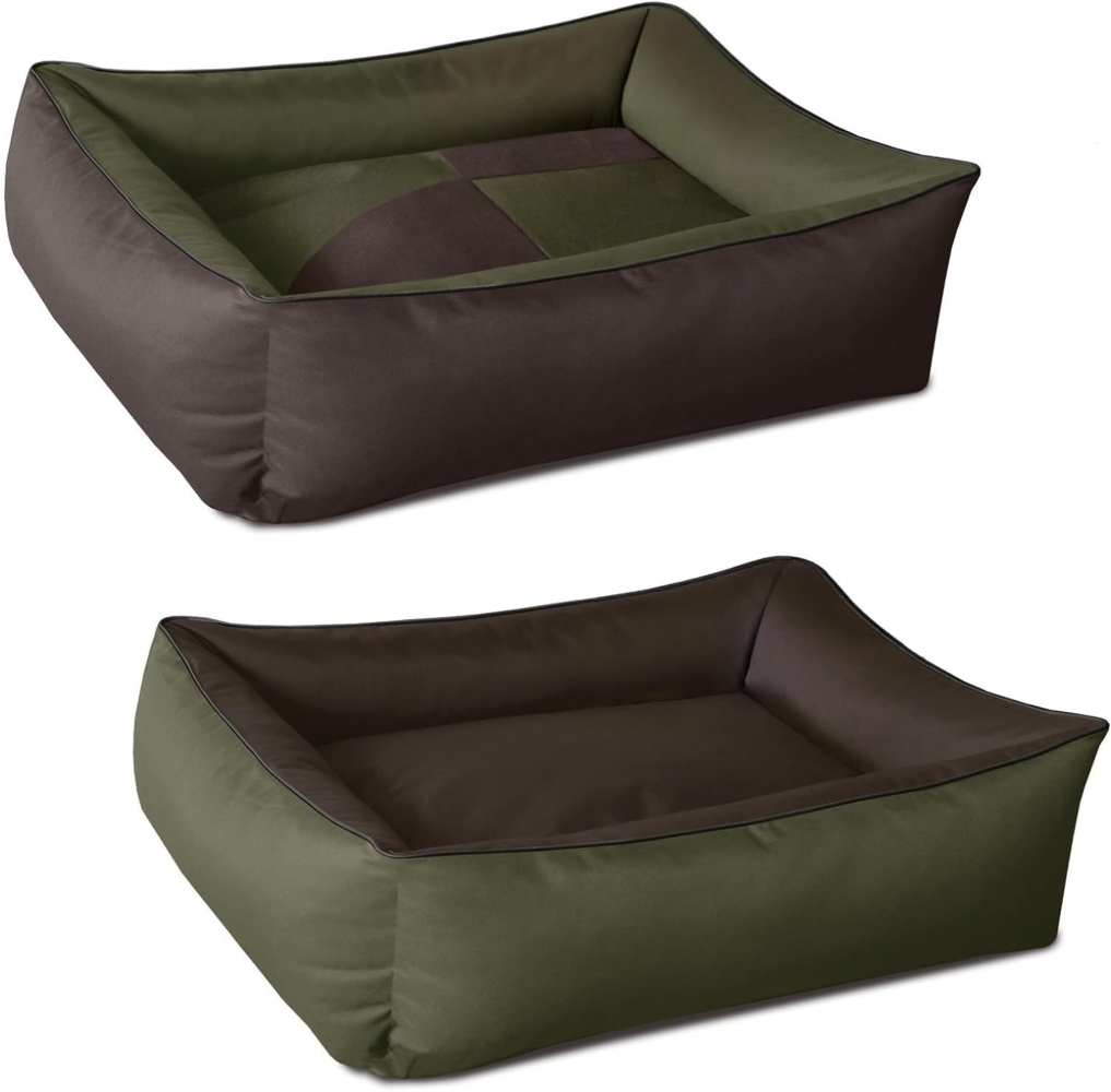 BedDog 2in1 Hundebett MAX QUATTRO, großes Hundekörbchen aus Cordura, waschbares Hundebett mit Rand, Hundesofa (L) ca. 80x65x18cm, MYSTIC (grün/braun) Bild 1