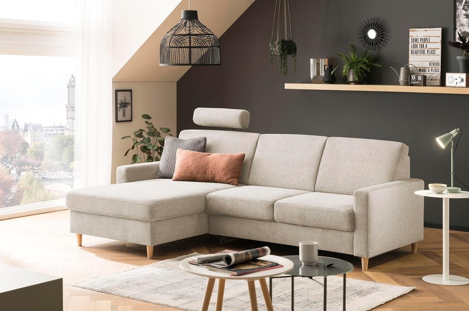 Traumnacht Limoux Sofa 2-Sitzer mit Recamiere, links und verstellbarer Kopfstütze, beige, produziert nach deutschem Qualitätsstandard Bild 1