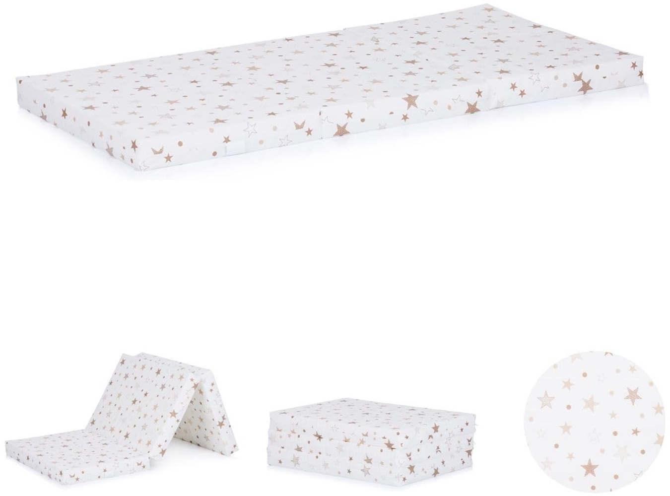 Chipolino Babybett Matratze Stars faltbar, Bezug waschbar, Größe 120 x 60 x 6 cm beige Sterne Bild 1