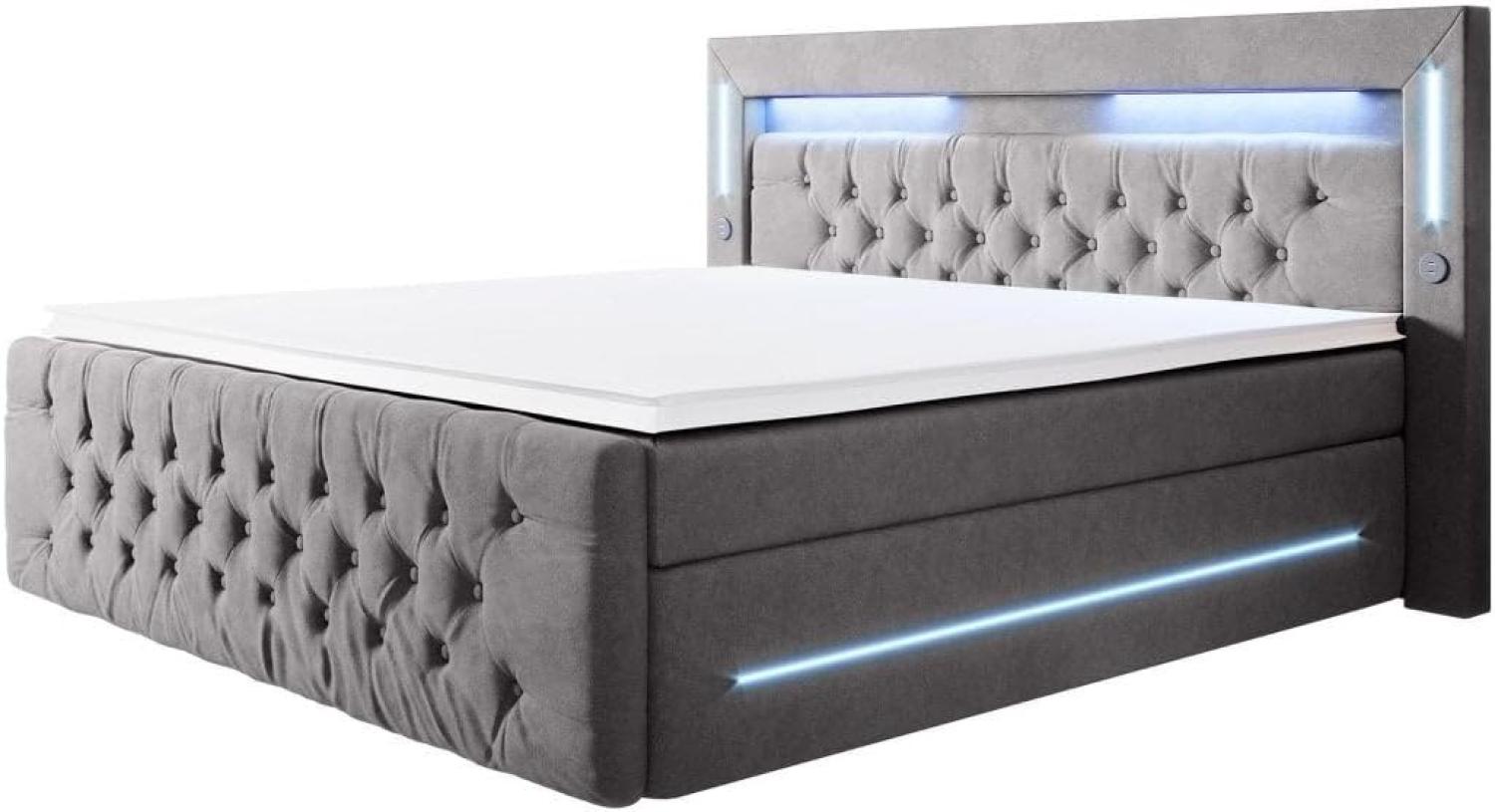 Boxspringbett Moonlight mit LED, USB und Stauraum 160x200 Grau H4 Bild 1