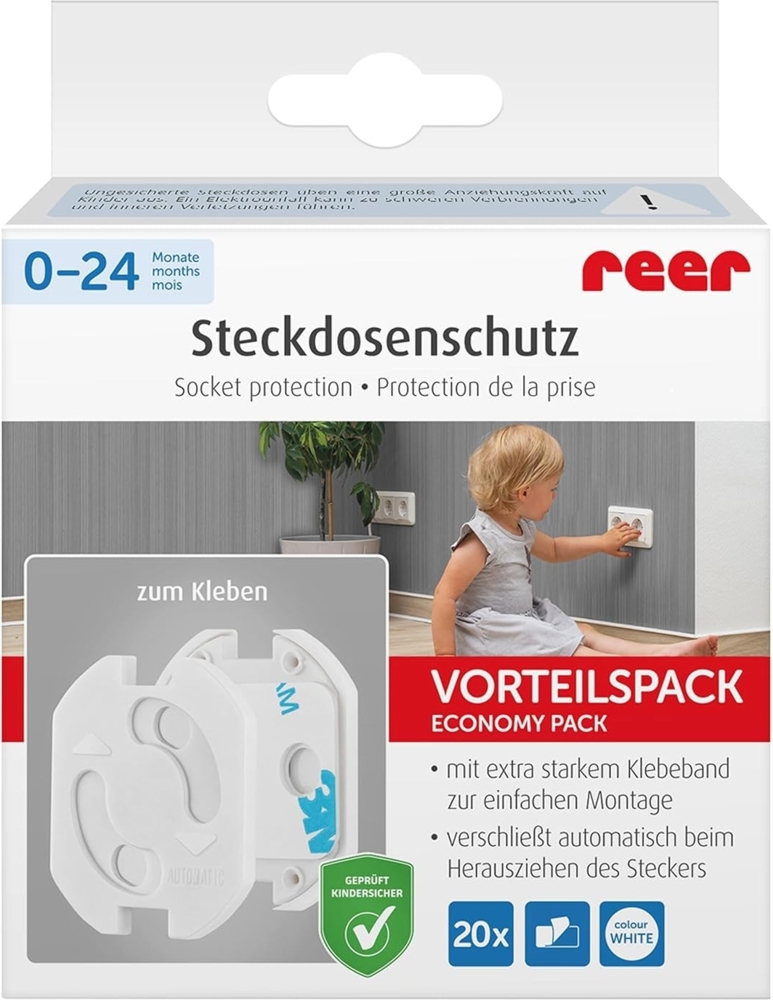 Reer - Steckdosenschutz, Kindersicherung, klebbar, weiß, 40er Bild 1