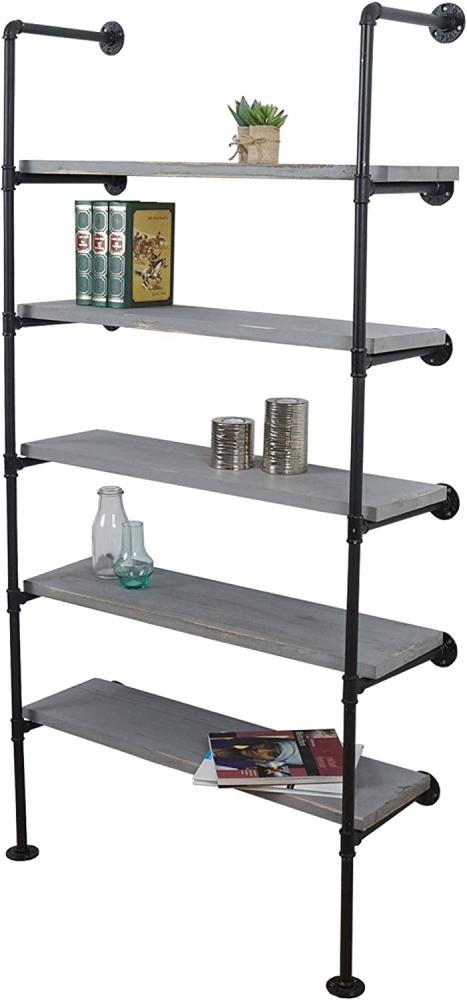 Standregal HWC-C45, Wohnregal Bücherregal Ablageregal, Industriedesign Holz Metall, 165x80x28cm ~ grau Bild 1