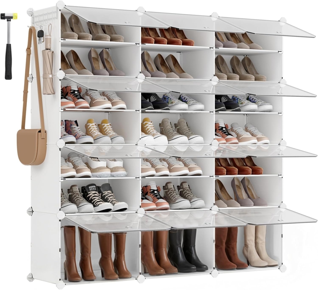 Songmics Schuhregal mit 12 Fächern, Schuhschrank, 30 x 40 x 30 cm pro Fach, schmal, mit Türen, Stahlrahmen, Kunststoff, für Flur, Schlafzimmer, Eingangsbereich, weiß LPC040W01 Bild 1