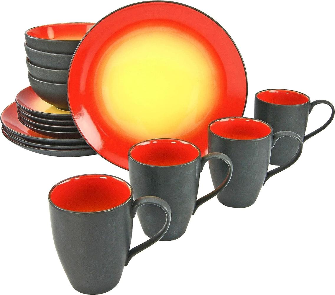 CreaTable 20200 Kombiservice Hot Red für 4 Personen, Steinzeug, rund, rot/gelb/schwarz (1 Set, 16-teilig) Bild 1