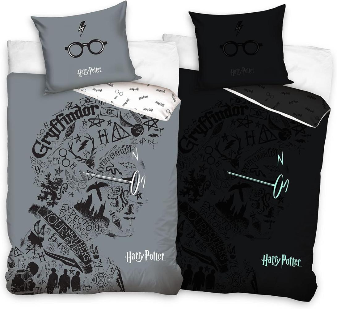 BERONAGE Kinderbettwäsche Harry Potter Bettwäsche Glasses Glow in The Dark Linon / Renforcé Eule, 100% Baumwolle, 2 teilig, 135x200 + 80x80 cm Bild 1