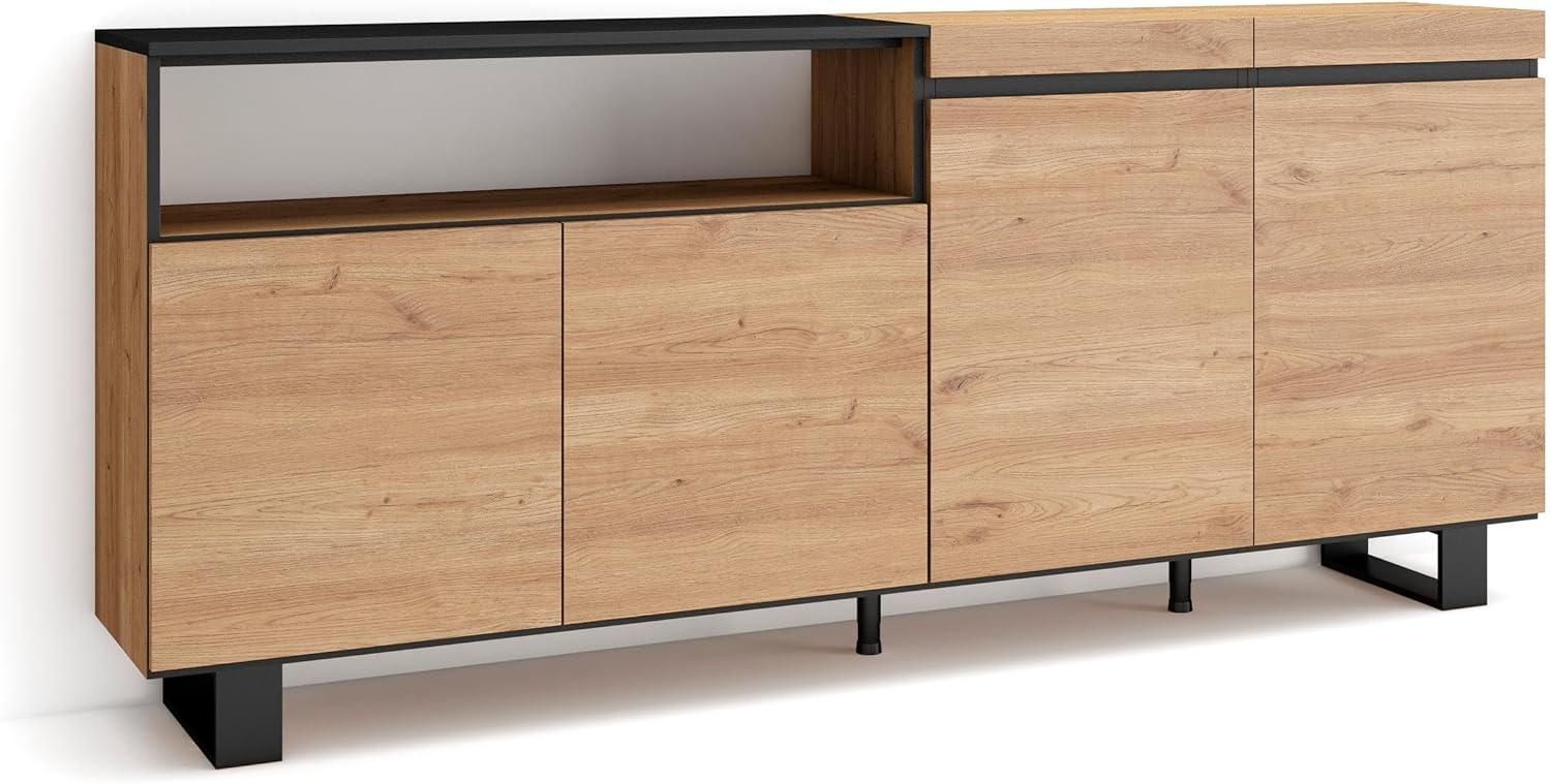 Skraut Home | Sideboard, Highboard | Kommode, Komodenschrank | 200x87x35cm | 4 Türen | Industriedesign | Moderner Stil | Eiche Schwarz Bild 1