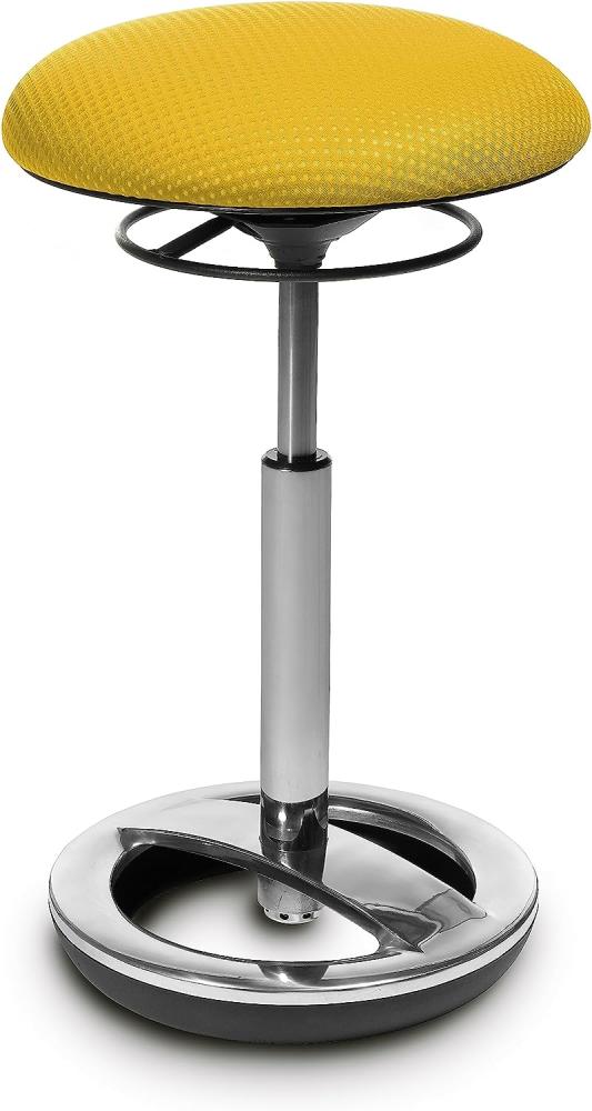 Topstar Sitness High Bob, ergonomische Stehhilfe, Arbeitshocker, Fitnesshocker, Standfußring Alu poliert, Sitzhöhe 49-70cm, Stoffbezug, gelb Bild 1