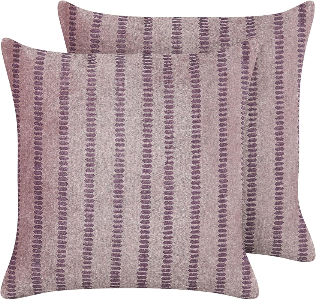 Kissen 2er Set Streifenmuster AGAPANTHUS Samtstoff 45 x 45 cm Rosa Bild 1