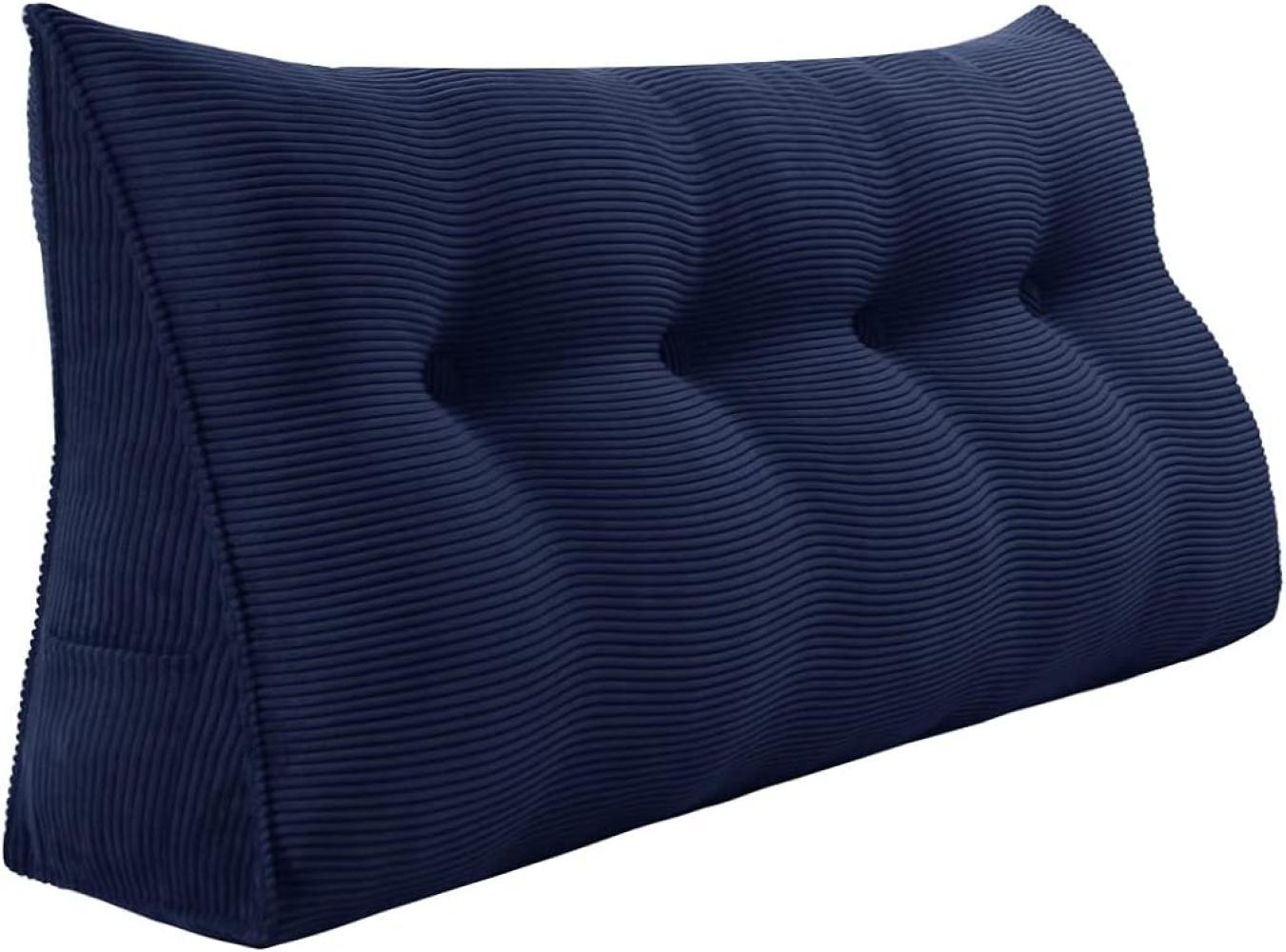 VERCART Großes Keilkissen, Langes Lesekissen, Bettruhe Rückenkissen, Dreieckiges Liegekissen, Dekoratives Kopfteilkissen für Tagesbett oder Tiefes Sofa, Cord Marineblau, 120cm Bild 1