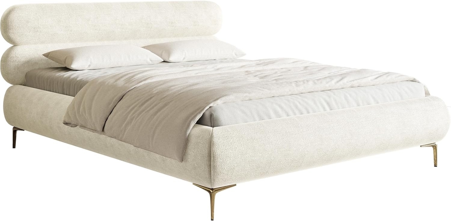 Selsey Bett Polsterbett Doppelbett 160x200 cm Mit Zweikammer Bettkasten Gasdruckfeder Metallrahmen Goldene Beine Schlafbett Chenille Creme Roule Bild 1