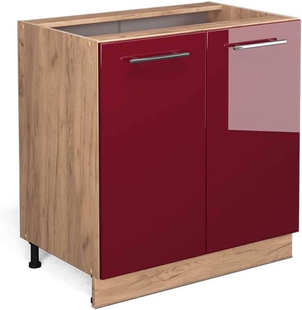 Vicco Spülenunterschrank Fame-Line, Bordeaux Hochglanz/Goldkraft Eiche, 80 cm mit Regal, ohne Arbeitsplatte Bild 1