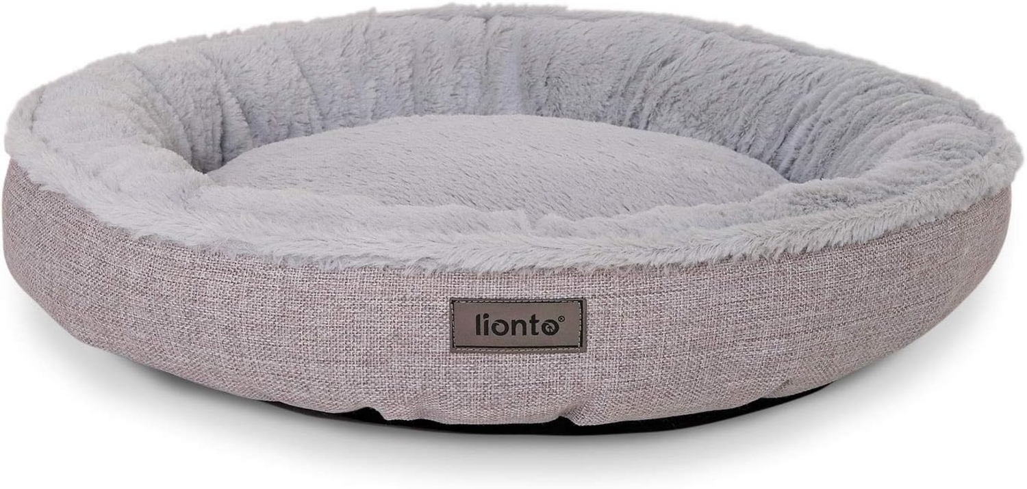 lionto Tierkissen Rundes Hundebett in Donutform, Oxford- & Plüschstoff, grau, waschbar, mit Anti-Rutsch-Noppen, 65 cm Durchmesser Bild 1