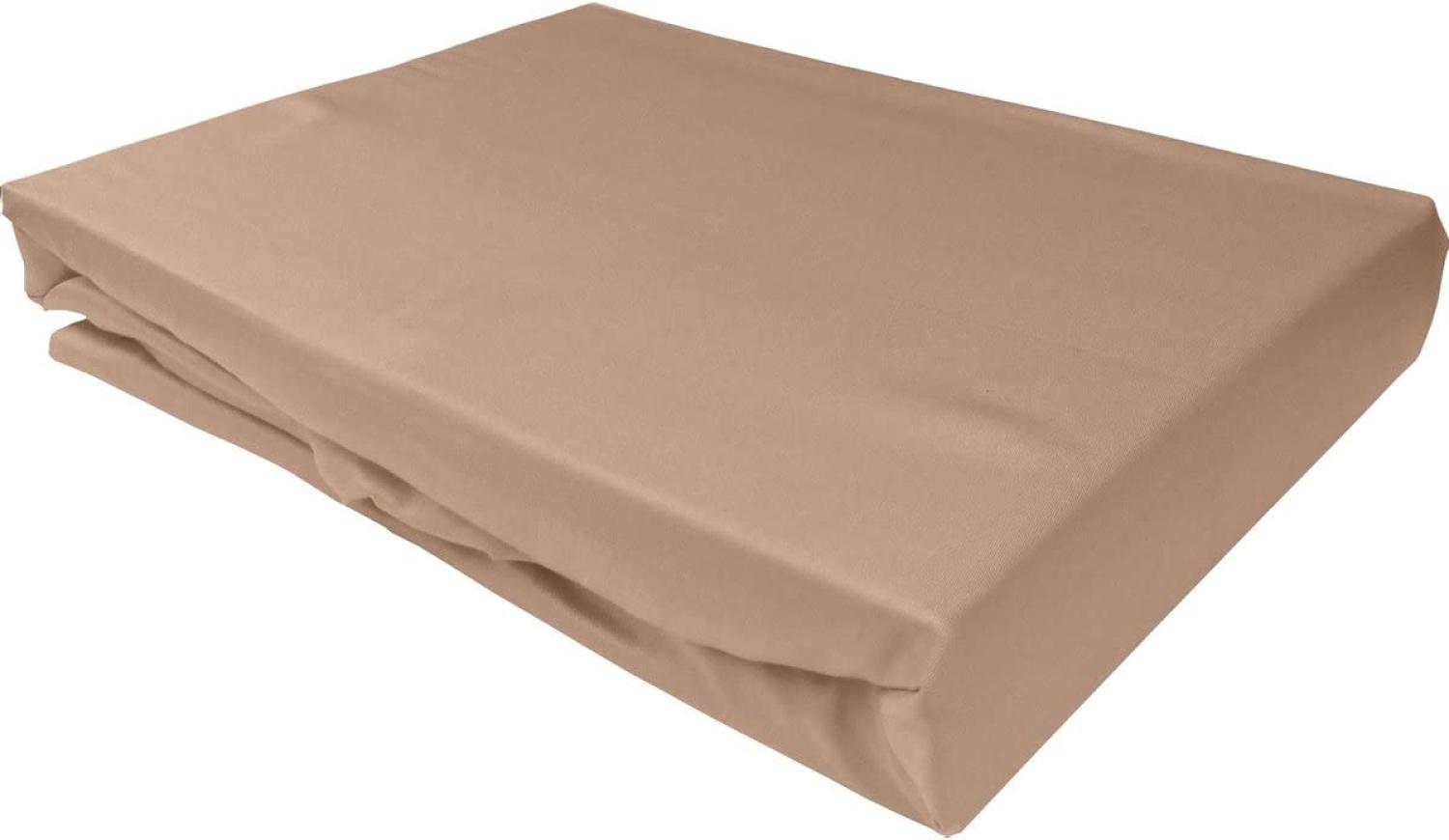 Bettwaesche-mit-Stil Mako-Satin Spannbettlaken hellbraun 100x200cm Höhe 21-30cm Bild 1