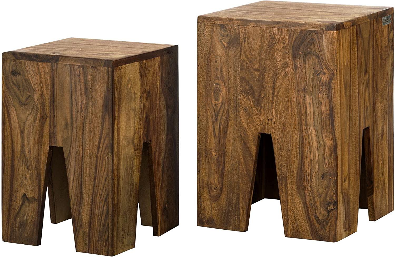 Beistelltisch 2er Set Natur aus massives Sheeshamholz WOMO-Design Bild 1