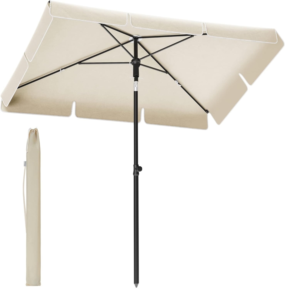 SONGMICS Sonnenschirm 200x125 cm, Balkonschirm UPF 50+, Sonnenschutz, beidseitig um 30° knickbar, höhenverstellbar, mit Aufbewahrungstasche, für Garten, Terrasse, ohne Ständer, beige GPU025M01 Bild 1