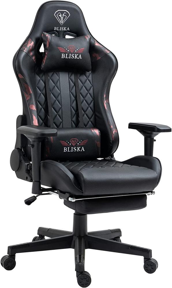 Gaming Stuhl Chair Racing mit Fußstütze und ergonomsichen 4D-Armlehnen Schwarz/Military -Rosa Bild 1