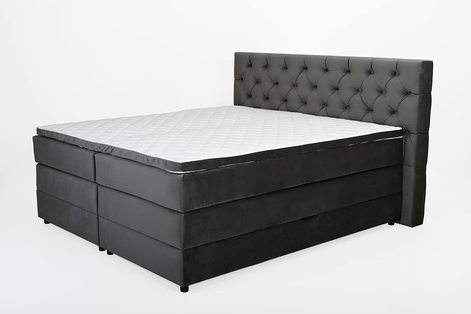 Belanoti Boxspringbett Any (Boxspringbett 160x200 mit Bettkasten, 7-Zonen Taschenfederkern Matratze inklusive Visco Topper), Bett 160x200 in der Farbe Anthrazit H2/H3 Polsterbett Bild 1