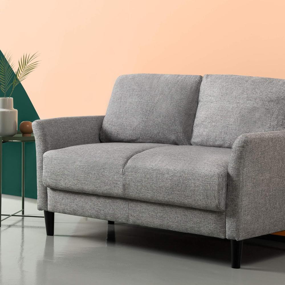 ZINUS Jackie Loveseat Sofa | Zeitgenössisch | Einfache Montage ohne Werkzeug | Ausgestellte Lehnen | Schmal zulaufende Beine | Sofa in einer Box | Weiches Grau Bild 1