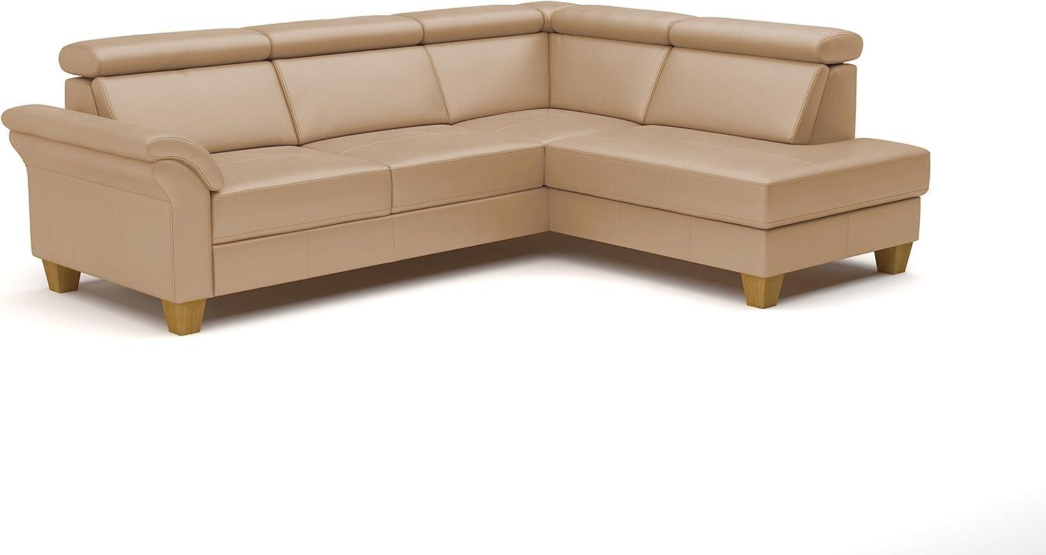 CAVADORE Leder-Ecksofa Ammerland mit Ottomane / Landhaus-Sofa mit Federkern + Kopfteilverstellung / 245 x 84 x 194 / Leder Beige Bild 1