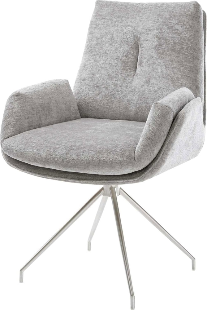 Drehstuhl Clea-Flex Chenille Silbergrau Kreuzgestell konisch Edelstahl 180° drehbar Bild 1