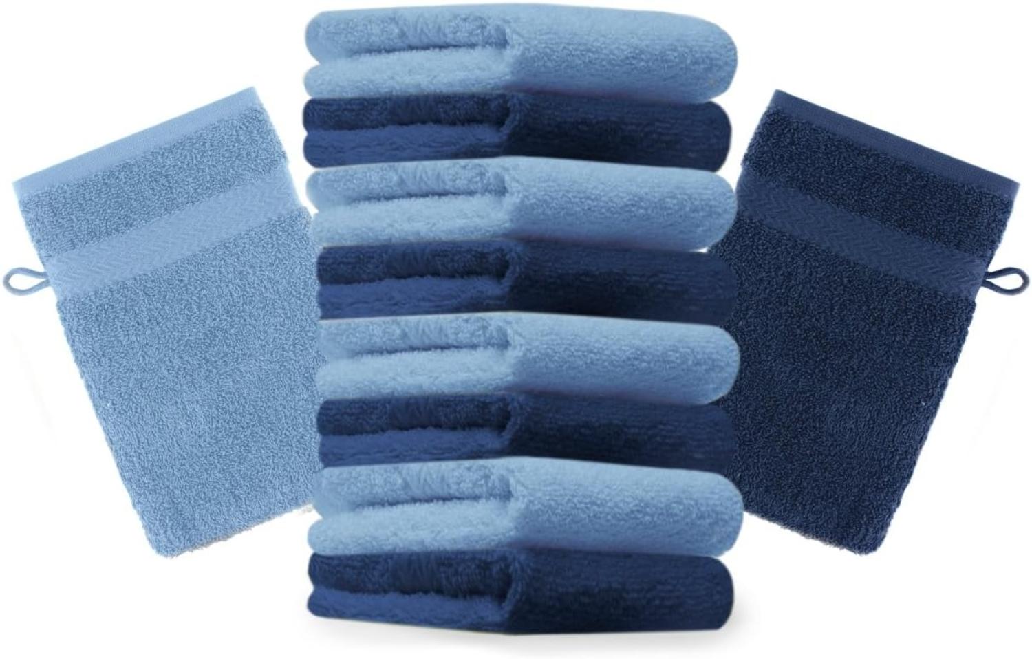 Betz Waschhandschuh 10 Stück Waschhandschuhe Premium 100% Baumwolle Waschlappen Set 16x21 cm Farbe dunkelblau und hellblau (10-tlg) Bild 1