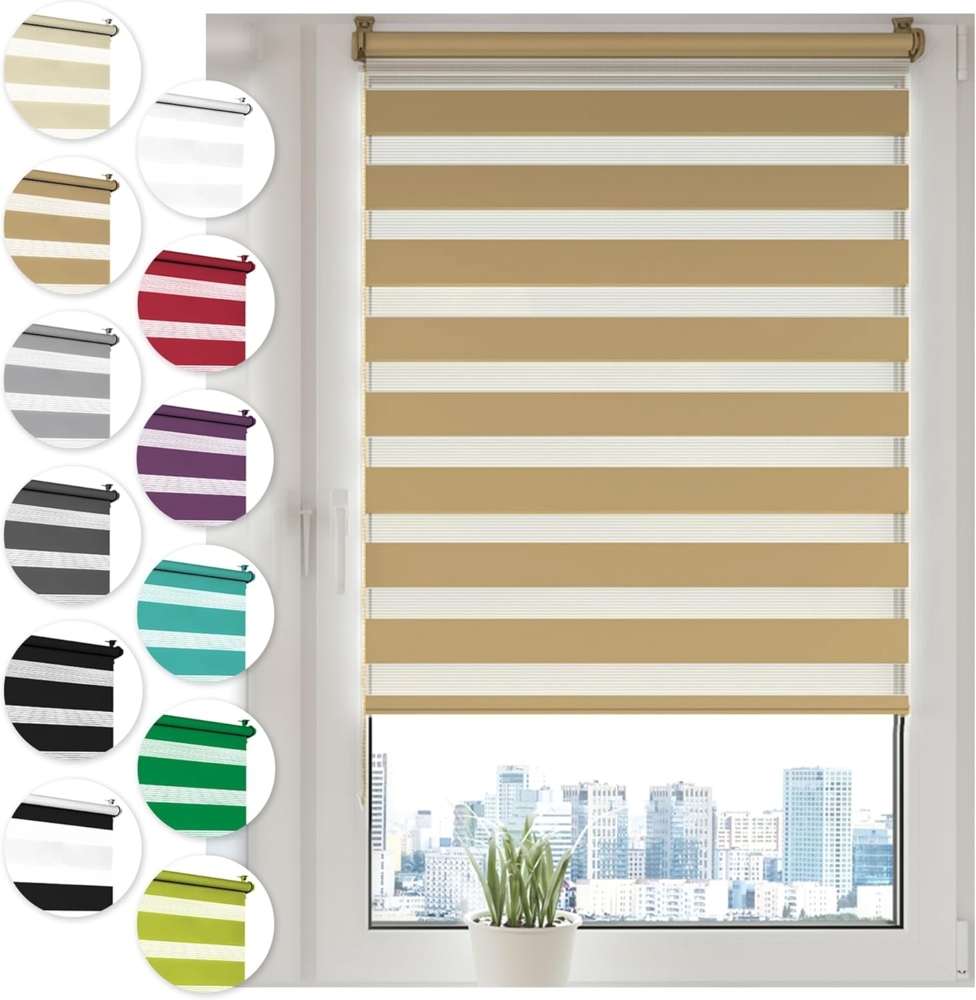 Doppelrollo Klemmfix ohne Bohren 80cm x 130cm Beige Duo Rollo Klemmrollo Sonnenschutzrollo Fensterrollo für Fenster & Türen Zebrarollo Seitenzugrollo Bild 1