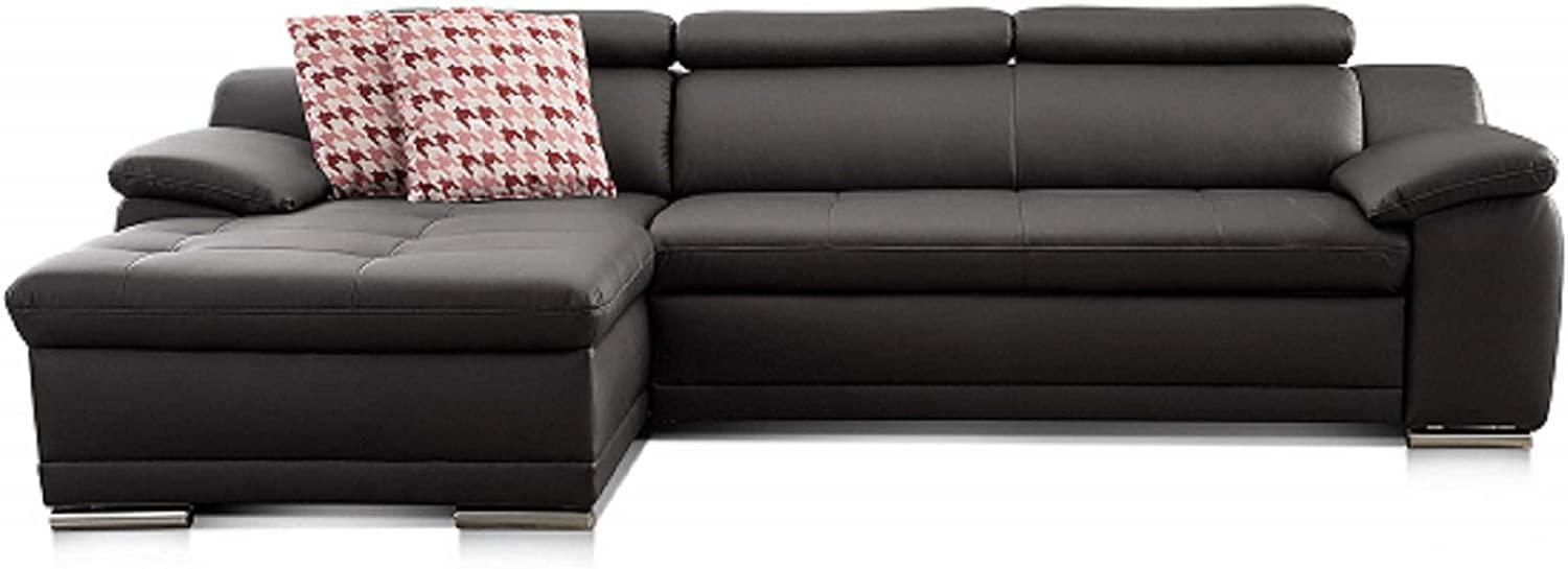 Cavadore Ecksofa Aniamo mit XL-Longchair links / Leder-Eckcouch mit Kopfteilfunktion im modernen Design / Sitzecke für Wohnzimmer in Lederoptik / Größe: 270 x 165 x 80 cm (BxHxT) / Kunstleder schwarz Bild 1