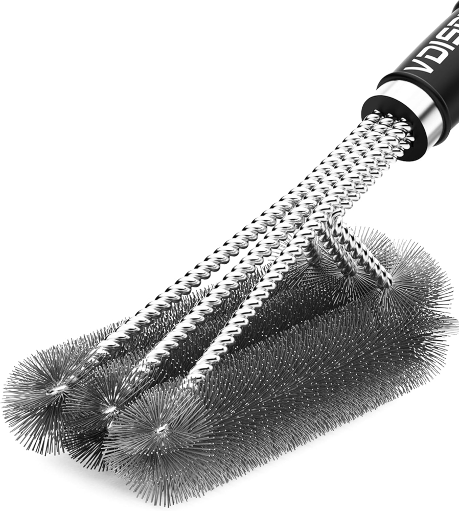 VDISRR Grillbürste, Grillbürste für Gussrost, Dreireihigen Edelstahlborsten, Lange Griff aus Kunststoff, für Holzkohle-, Elektro- und Gasgrills (Grillbürste Lange Griff) Bild 1