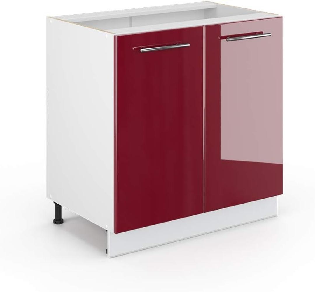 Vicco Spülenunterschrank Fame-Line, Bordeaux Hochglanz/Weiß, 80 cm mit Regal, AP Eiche Bild 1