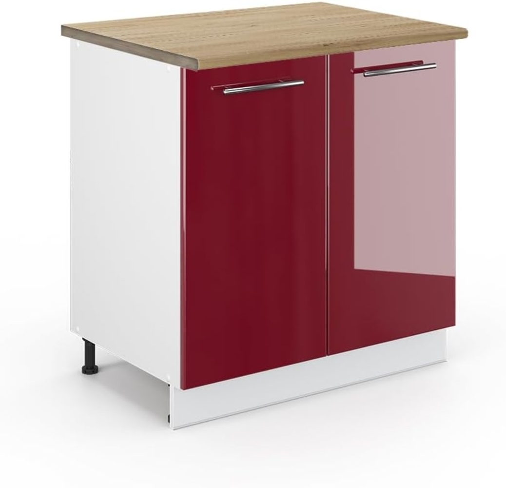 Vicco Spülenunterschrank Fame-Line, Bordeaux Hochglanz/Weiß, 80 cm mit Regal, AP Eiche Bild 1