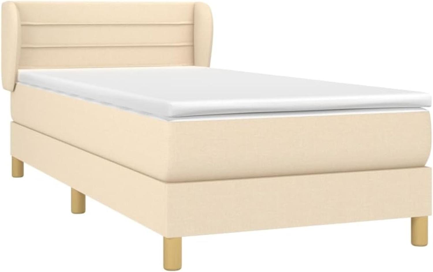 Einzelbett, Polsterbett mit Matratze Stoff Creme 80 x 200 cm Bild 1