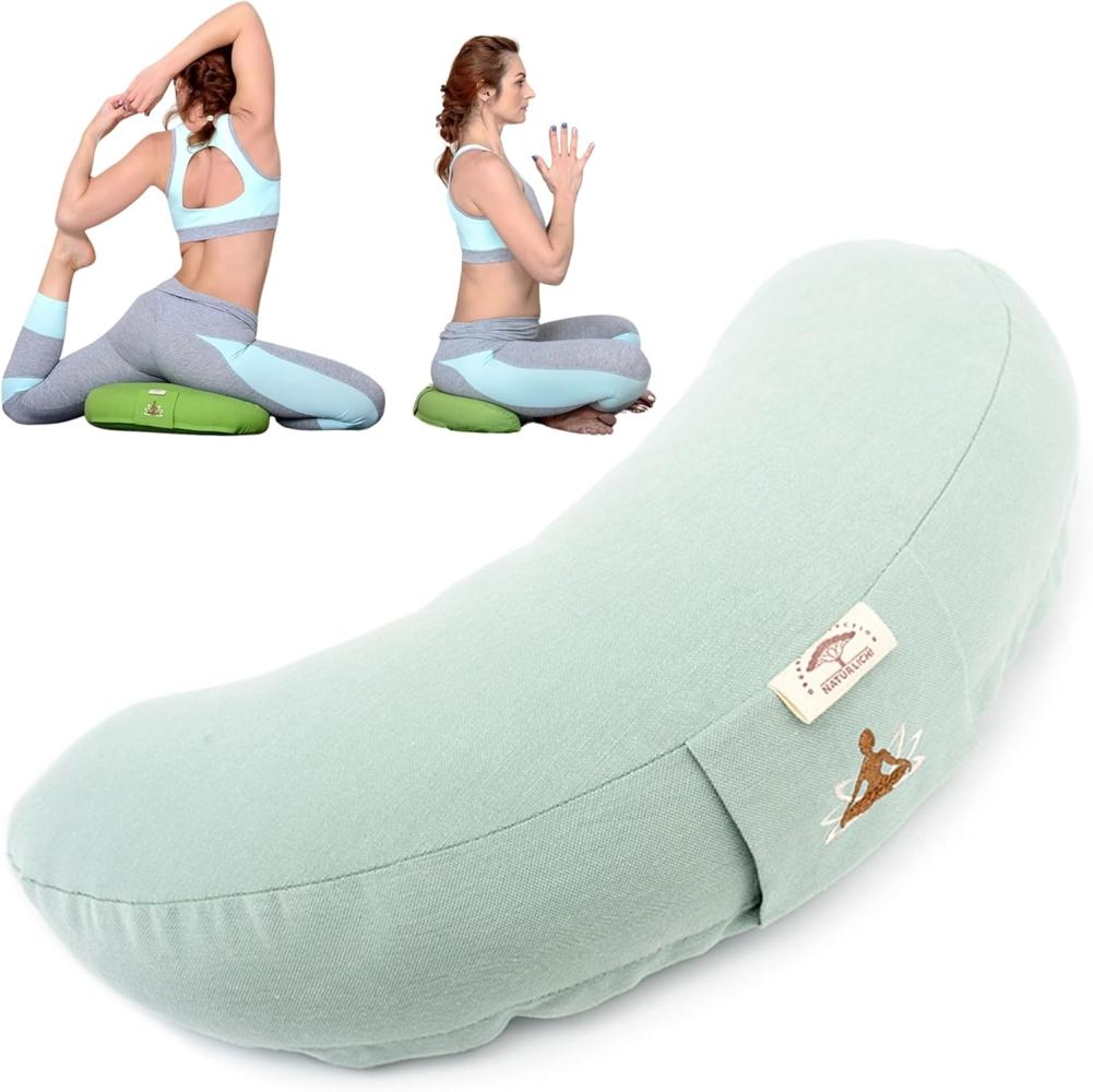 SEI Design Yogakissen Meditationskissen Halbmond mit Buchweizenschalen Füllung, besticktes Meditationskissen Bild 1