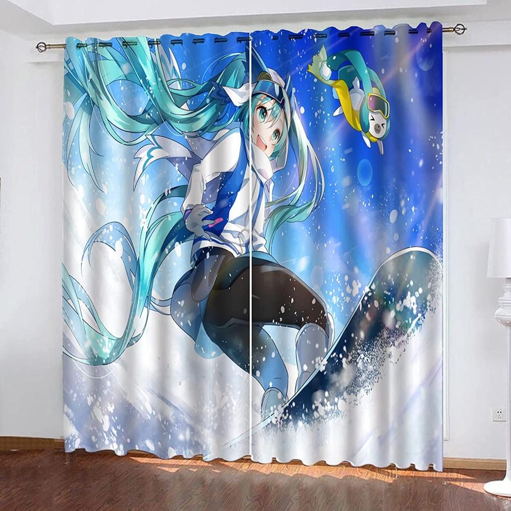 Fgolphd Verdunkelungsvorhang-Set 3D-Druck Anime Cartoons Hatsune Miku Vorhänge Für Kinderzimmer Schiebegardine Blickdicht Für Dekoration Wohnzimmer Esszimmer (280×245(BxH),22) Bild 1