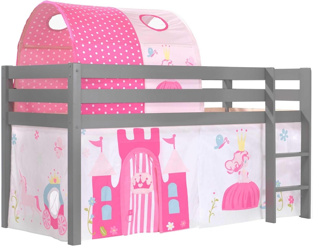 Vipack Spielbett 'Pino' grau mit Textilset Vorhang und Tunnel 'Princess' Bild 1