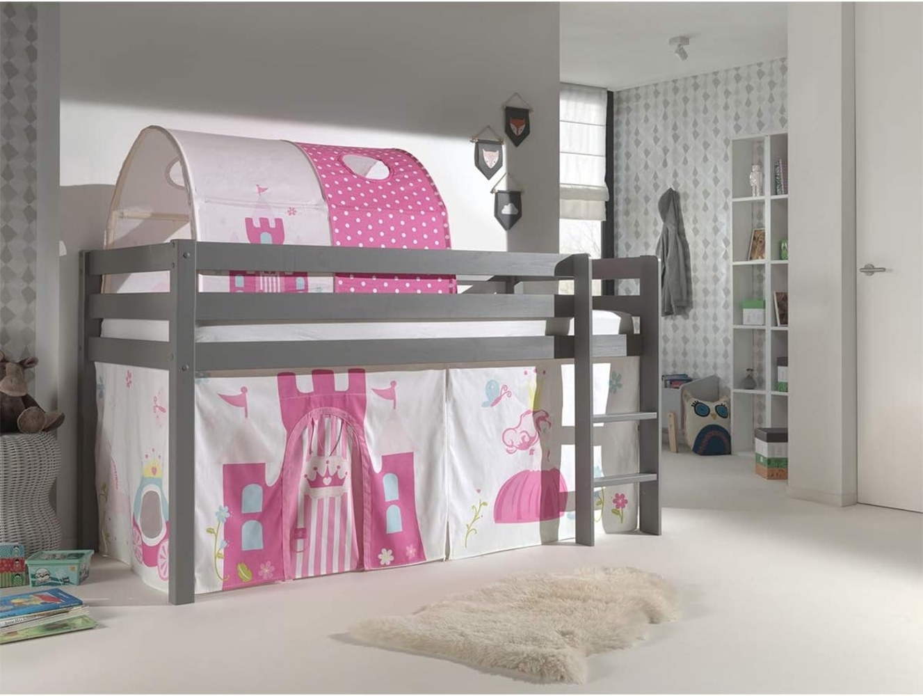 Vipack Spielbett 'Pino' grau mit Textilset Vorhang und Tunnel 'Princess' Bild 1