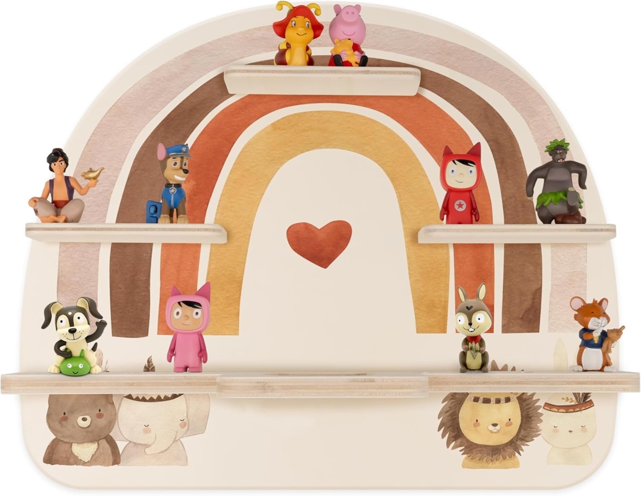 Kidsmood - Tonie Regal für Mädchen und Jungen, personalisiert mit Namen inkl. Schutzfolie für Deine Toniebox - Wandregal Kinderzimmer für Tonie Hörfiguren - Boho Tiere Bild 1